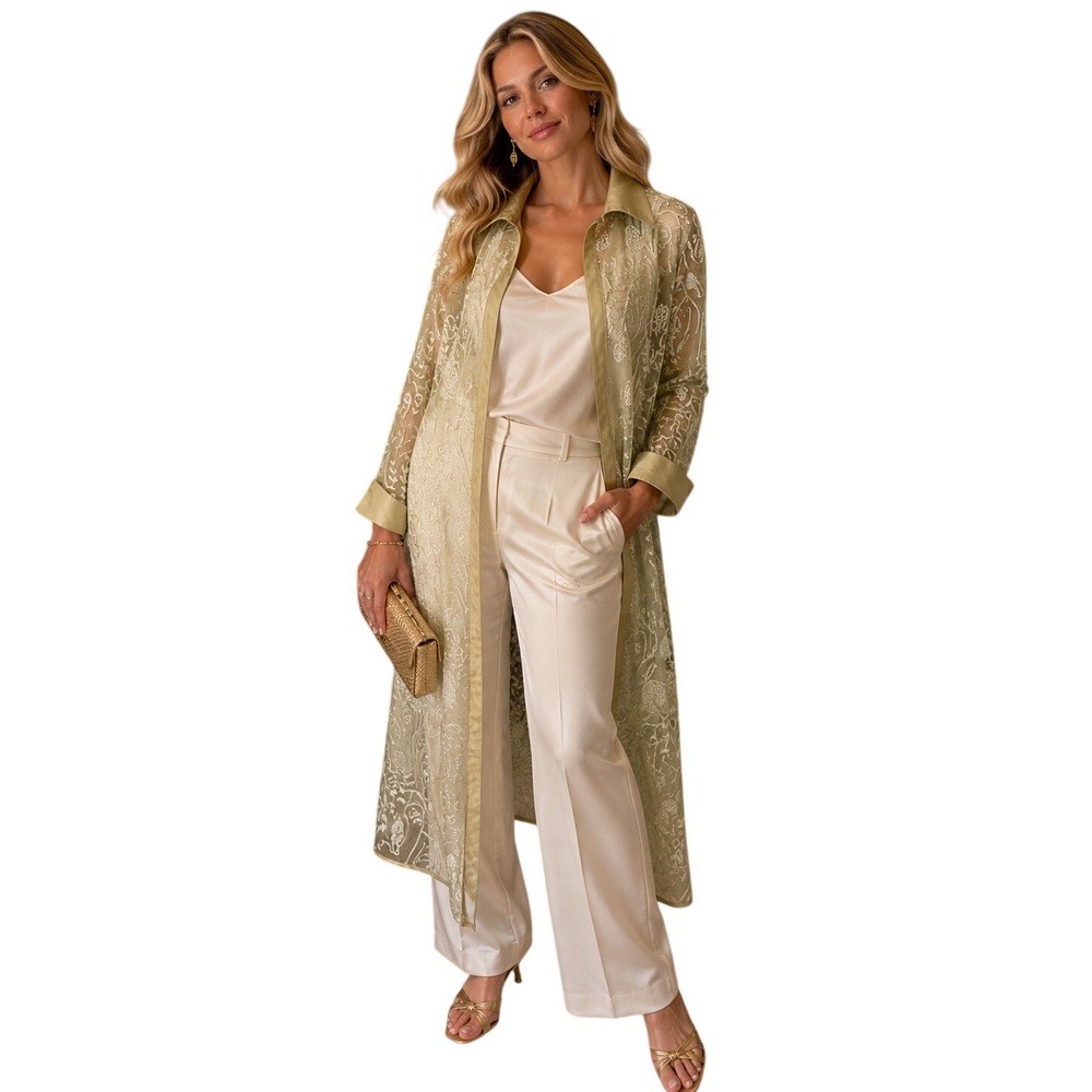I.C. Collection Silk Organza Embroidered Occasion Topper Jacket Sage Green L